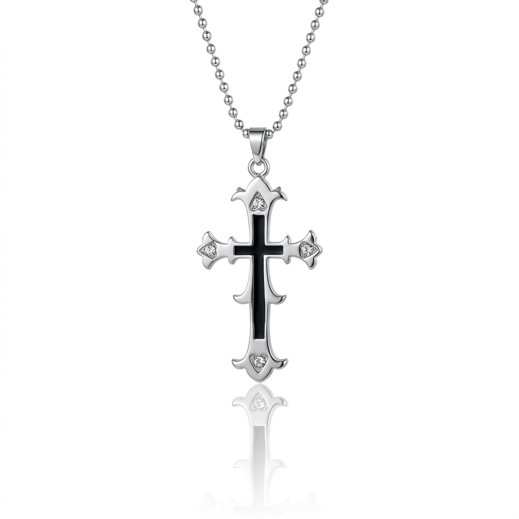 Diamond Black Line Cross Pendant